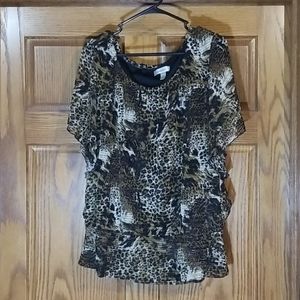 Dressbarn Leopard Flounce Sleeve Textured Blouse
